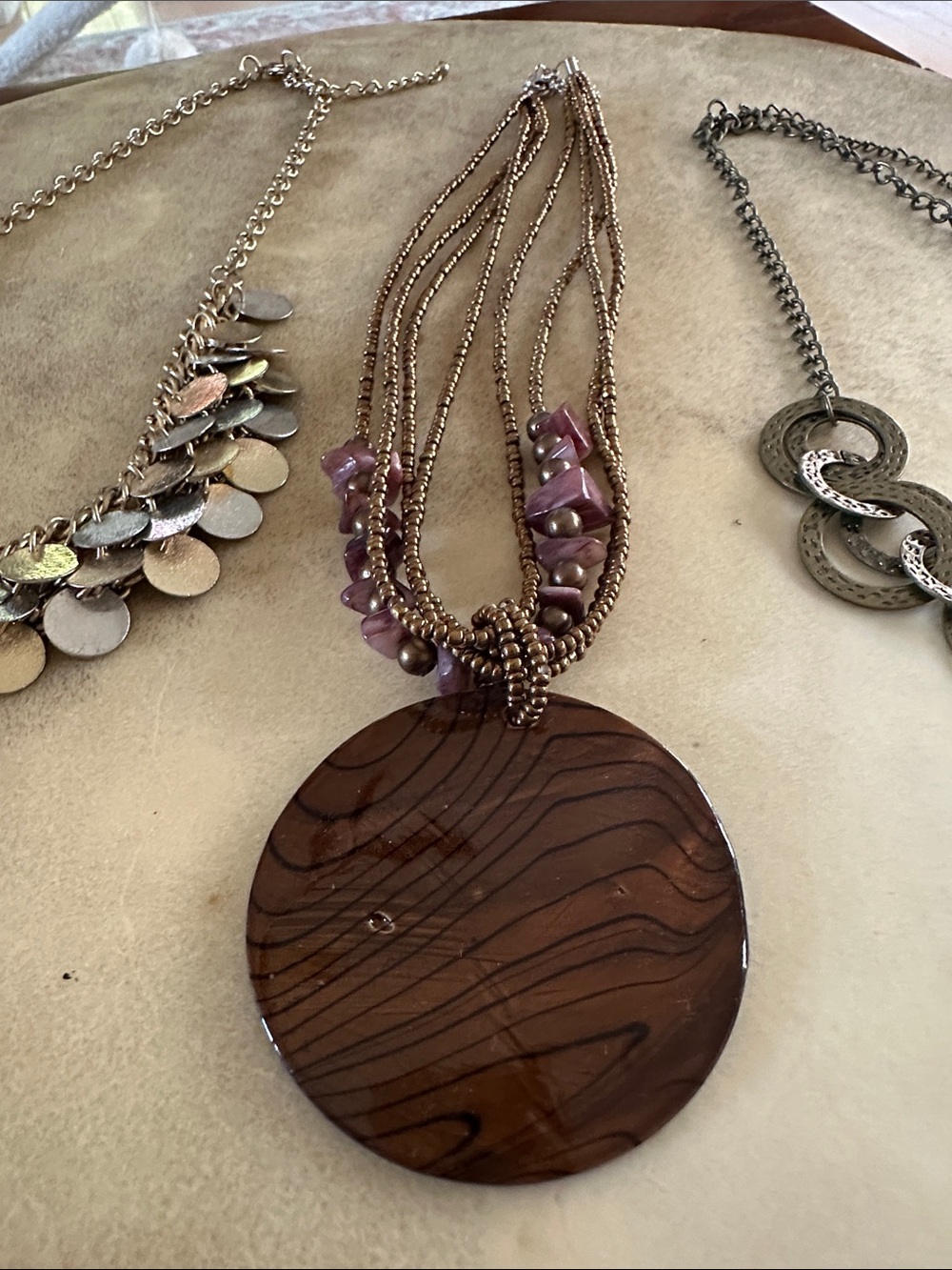 Set of 3 Statement Necklaces - Gold, Bronze & Silver Tones - Picture 3 of 4